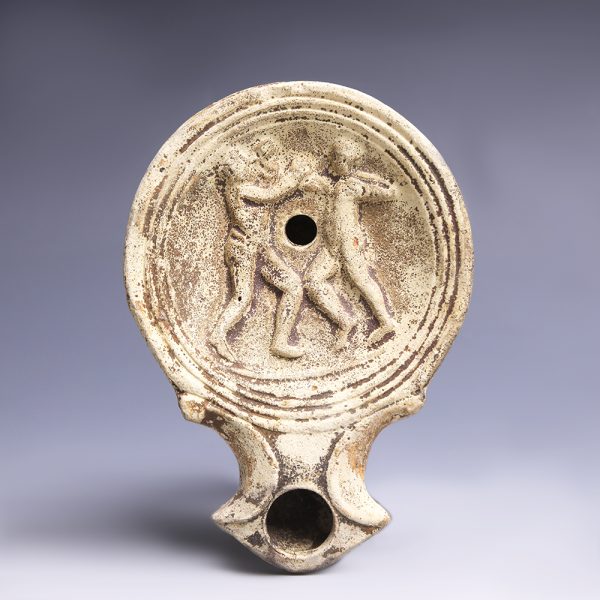 Roman Terracotta Oil Lamp with Lion