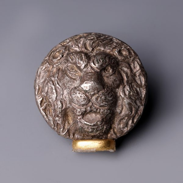 Roman Silver Lion Head Appliqué