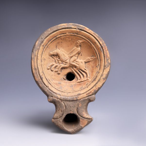 Roman Terracotta Oil Lamp with a Desultor