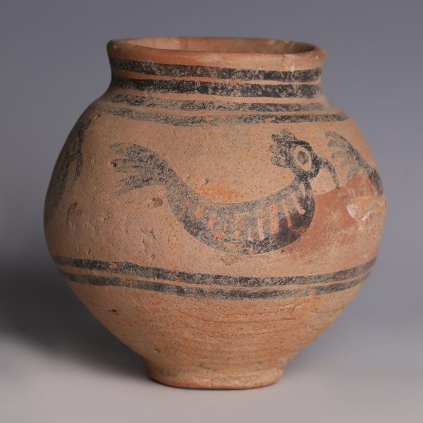 Ancient Persian Terracotta Jar with a Frieze of Birds