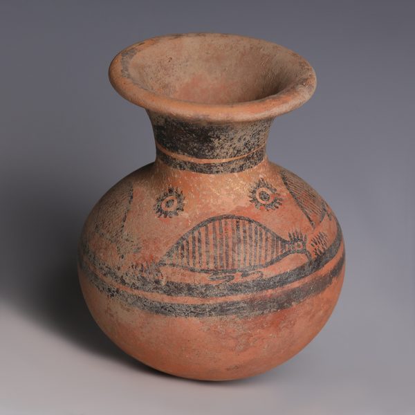 Ancient Persian Terracotta Jar with Birds