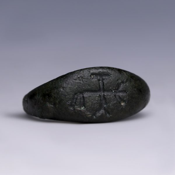 Byzantine Bronze Signet Ring with Cruciform Monogram