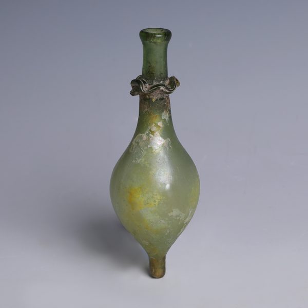 Byzantine Green Glass Spindle-Shaped Unguentarium