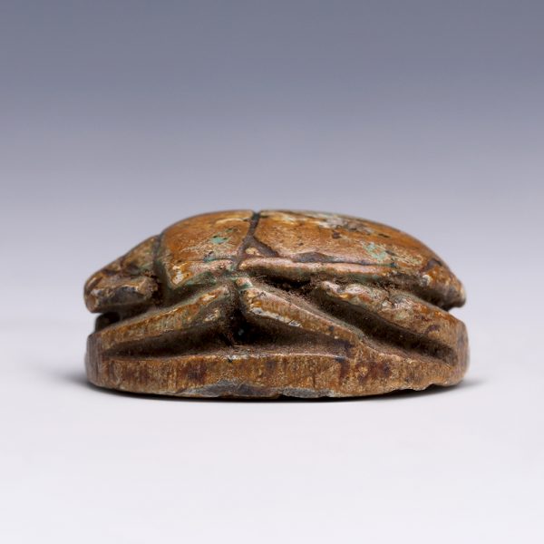 Egyptian Steatite Scarab with Recumbent Sphinx