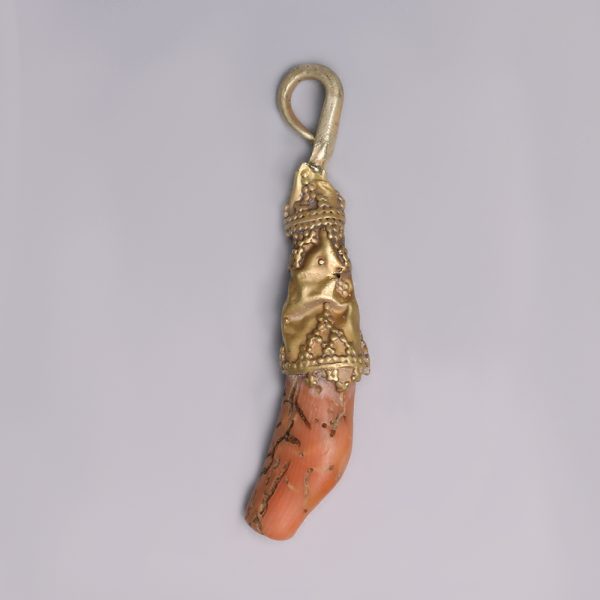 Near Eastern-Western Asiatic Gold and Coral Foot Pendant