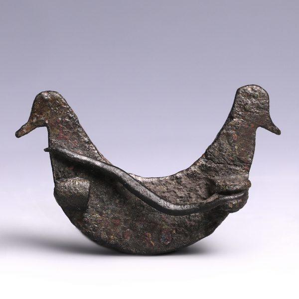 Romano-British Enamelled Bronze Plate Brooch with Bird-Head Finials