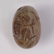 Sassanian Agate Stamp Seal of Gayomard Holding Two staffs