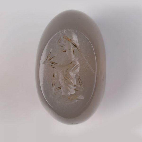 Chalcedony Sassanian Stamp Seal of a Nobel Female Holding Tulips