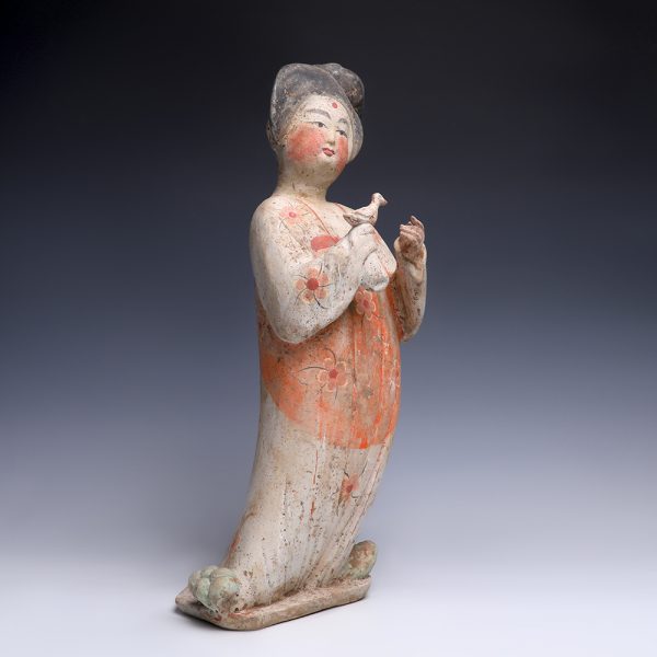Tang Dynasty Court Lady Figurine Holding a Bird