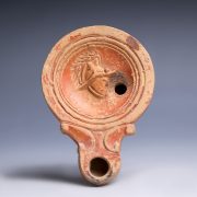 Ancient Roman Terracotta Oil Lamp with Gladiator Head