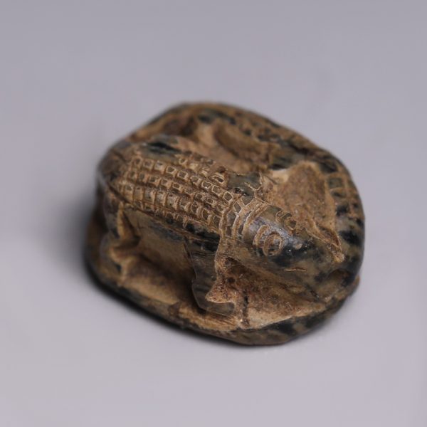 Egyptian Steatite Janiform Scaraboid Dedicated to Amun
