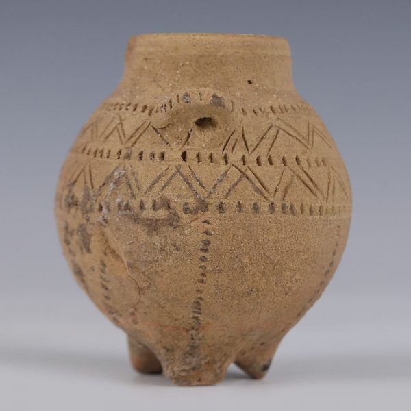 Ancient Ninevite Incised Terracotta Tripod with Conical Stands