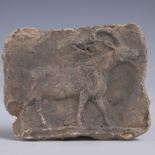 Old Babylonian Fired Clay Plaque of Horned Goat