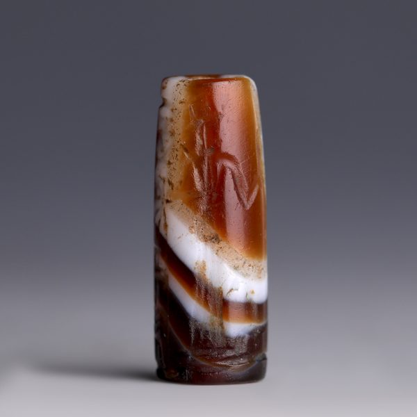 Babylonian Agate Cylinder Seal with Ceremonial Scene