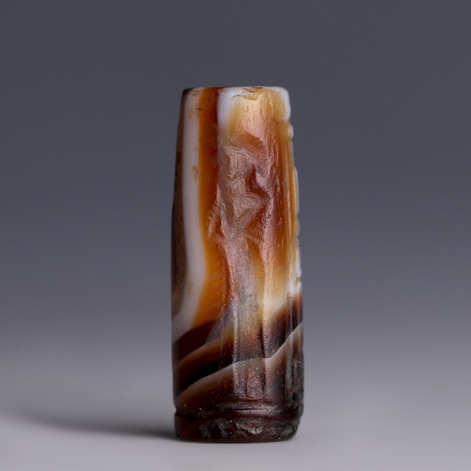 Babylonian Agate Cylinder Seal with Ceremonial Scene