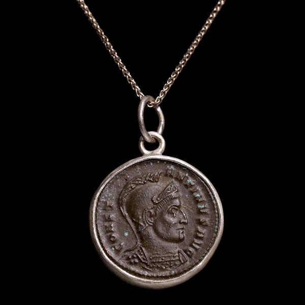 Constantine I Bronze Follis Pendant with Silver Frame