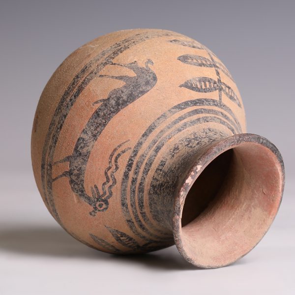 Ancient Persian Terracotta Jar with Ibexes