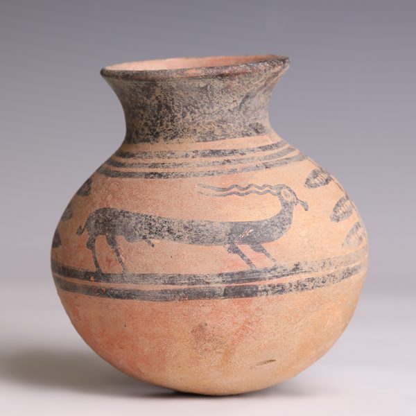 Ancient Persian Terracotta Jar with Ibexes