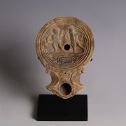 Roman Terracotta Oil Lamp with Gladiators