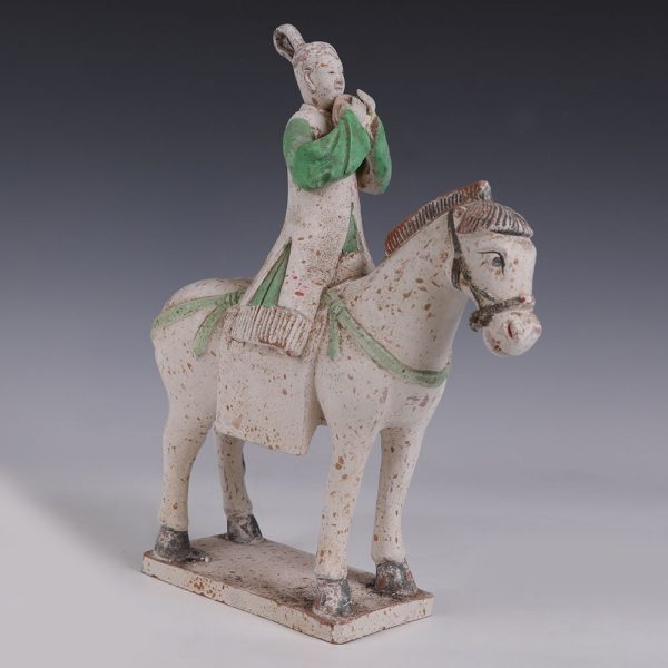 Sui Dynasty Polychromic Statuette of a Female Parade Musician on Horse