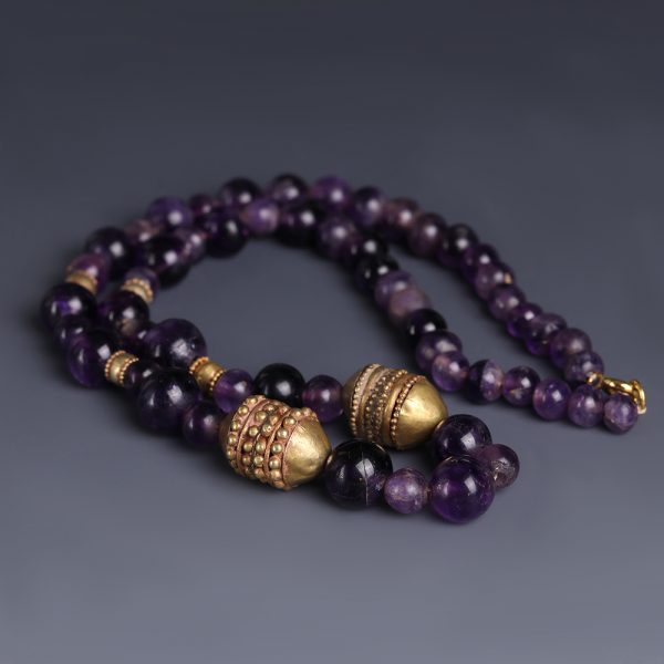 Western Asiatic Amethyst Necklace with Gold Ornate Beads
