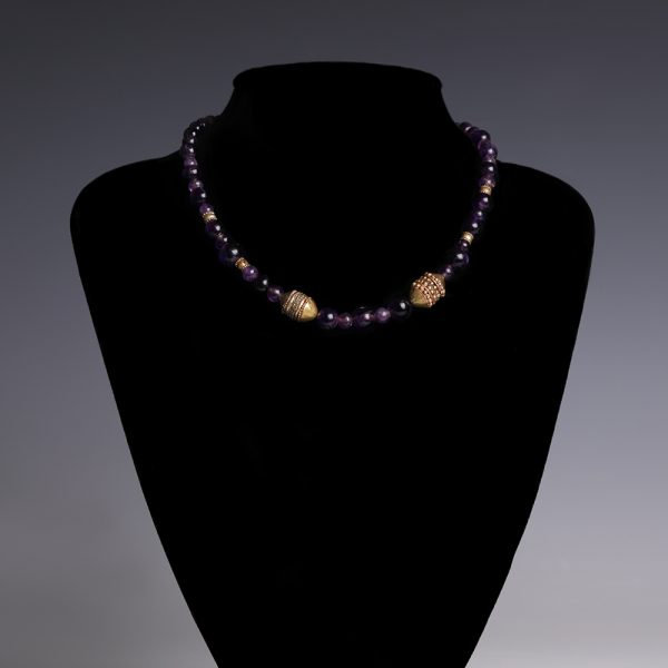 Western Asiatic Amethyst Necklace with Gold Ornate Beads