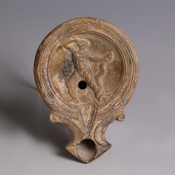 Roman Terracotta Oil Lamp with Hercules Fighting the Hydra