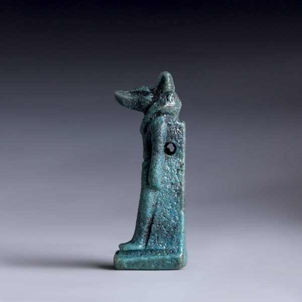 Ancient Egyptian Blue Faience Amulet of Anubis