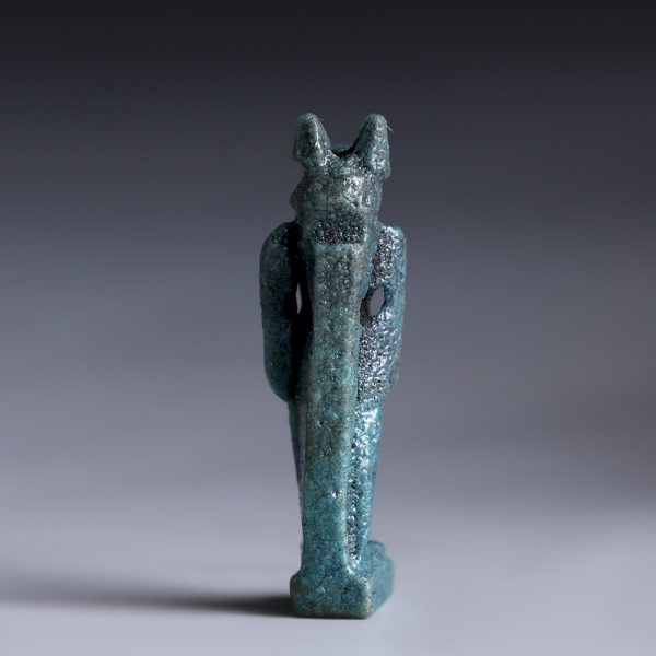 Ancient Egyptian Blue Faience Amulet of Anubis