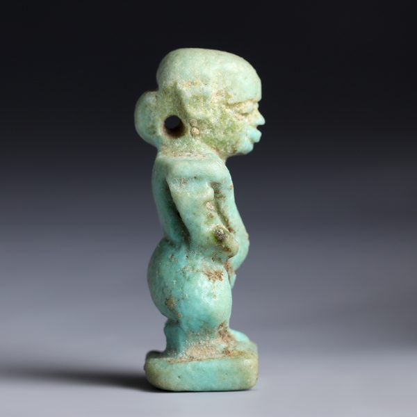 Ancient Egyptian Ptaikos Blue Faience Amulet