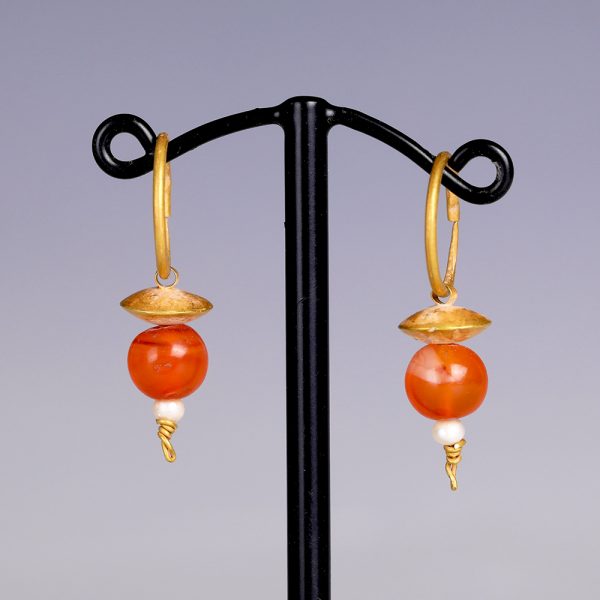 Ancient Greek Gold and Carnelian Earrings