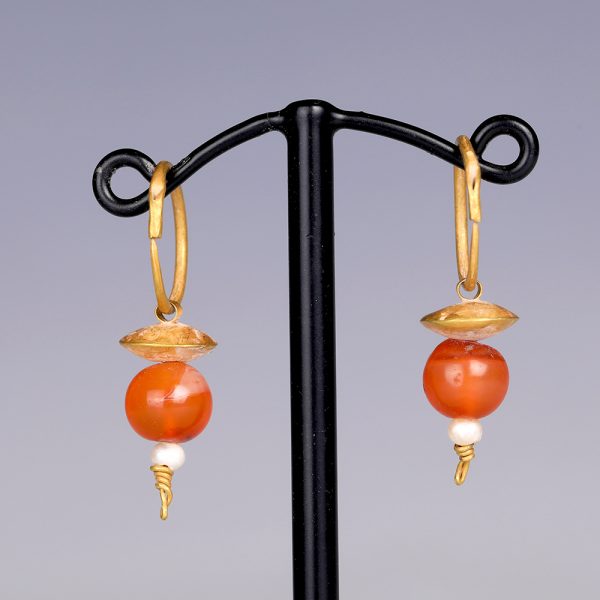 Ancient Greek Gold and Carnelian Earrings