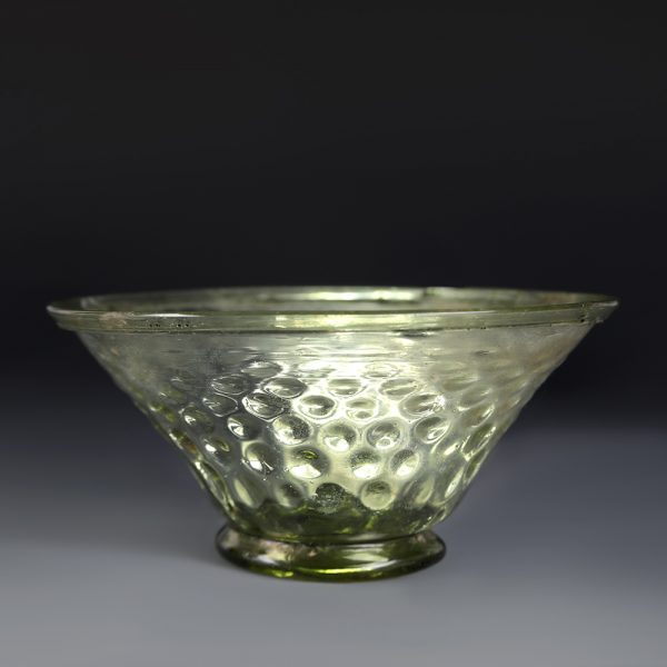 Ancient Roman Dimpled Green Glass Bowl