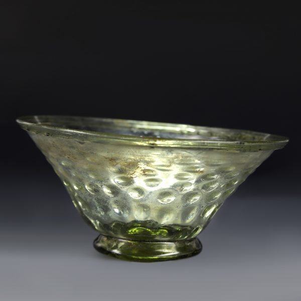 Ancient Roman Dimpled Green Glass Bowl