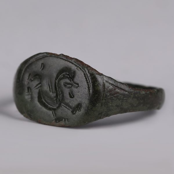 Medieval Bronze Signet Ring with Dragon