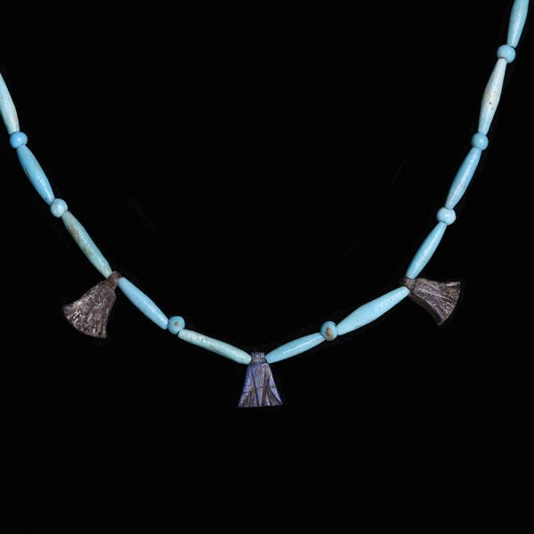 Egyptian Faience Necklace with Lapis Lazuli Lotus Amulets