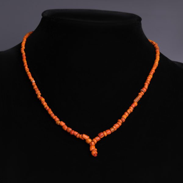 Western Asiatic Orange Seed Glass and Hardstone Necklace