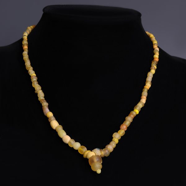 Ancient Roman Yellow Glass and Hardstone Beaded Necklace