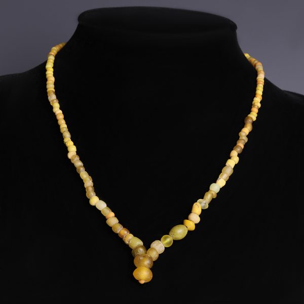 Ancient Roman Yellow Glass and Hardstone Necklace