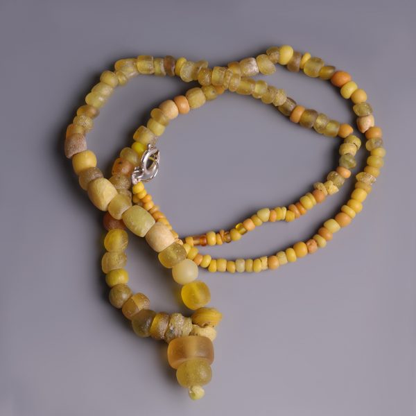 Ancient Roman Yellow Glass and Hardstone Beaded Necklace