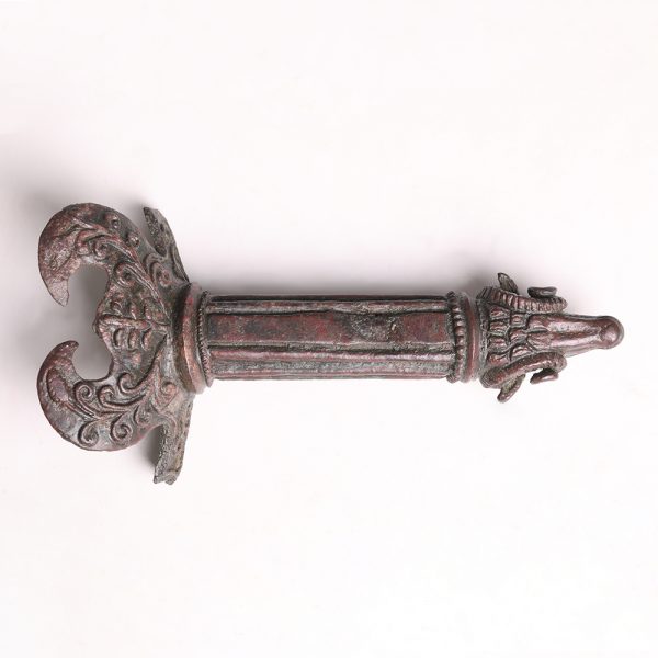 Ancient Roman Bronze Patera Handle with Ram's Head Finial