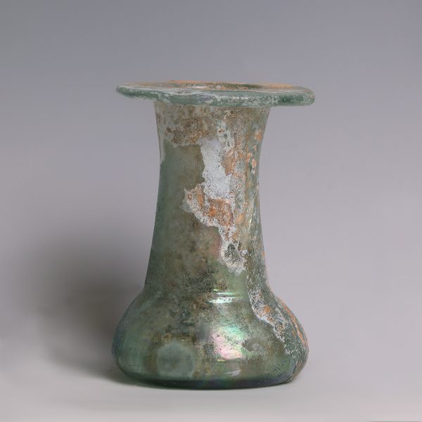 Ancient Roman Green Glass Candlestick Unguentarium