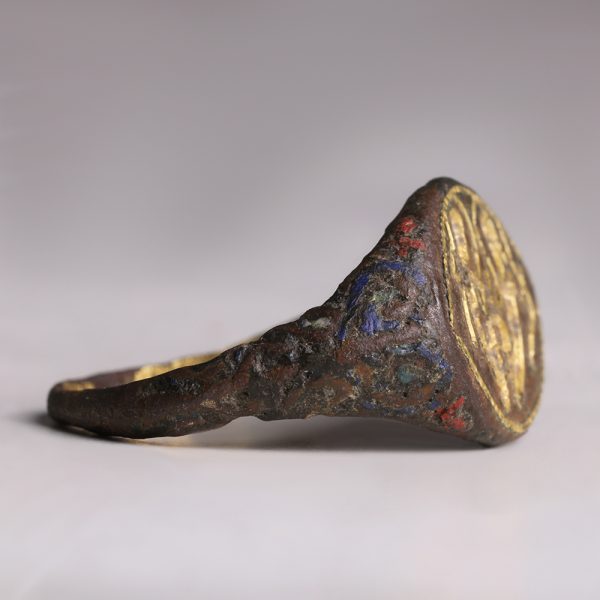 Medieval Bronze and Gold Plated Ring with Saints