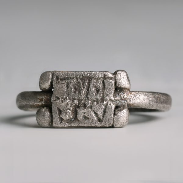 Medieval Silver Signet Ring with Latin Text