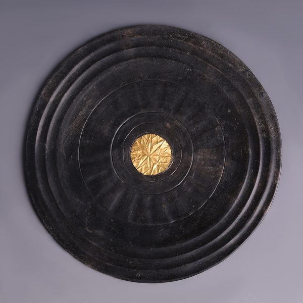 Ancient Roman Bronze Mirror with Gold Appliqué