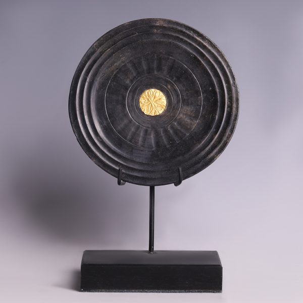 Ancient Roman Bronze Mirror with Gold Appliqué