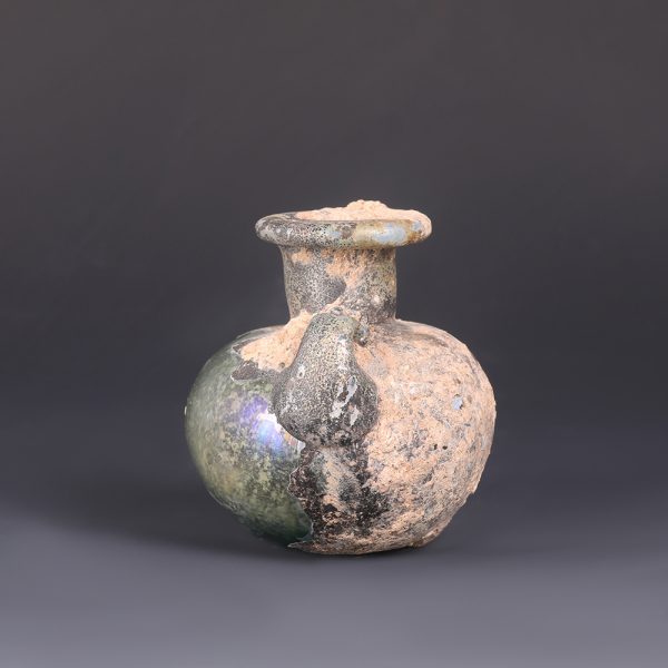 Ancient Roman Glass Aryballos with Handles