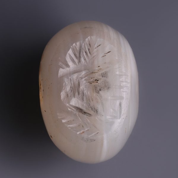 Sassanian Agate Stamp Seal with an Incised Male Profile