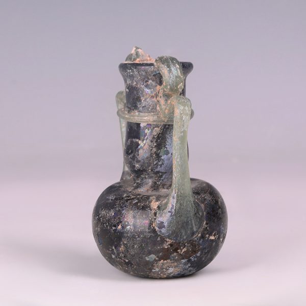 Ancient Roman Glass Aryballos with Two Handles