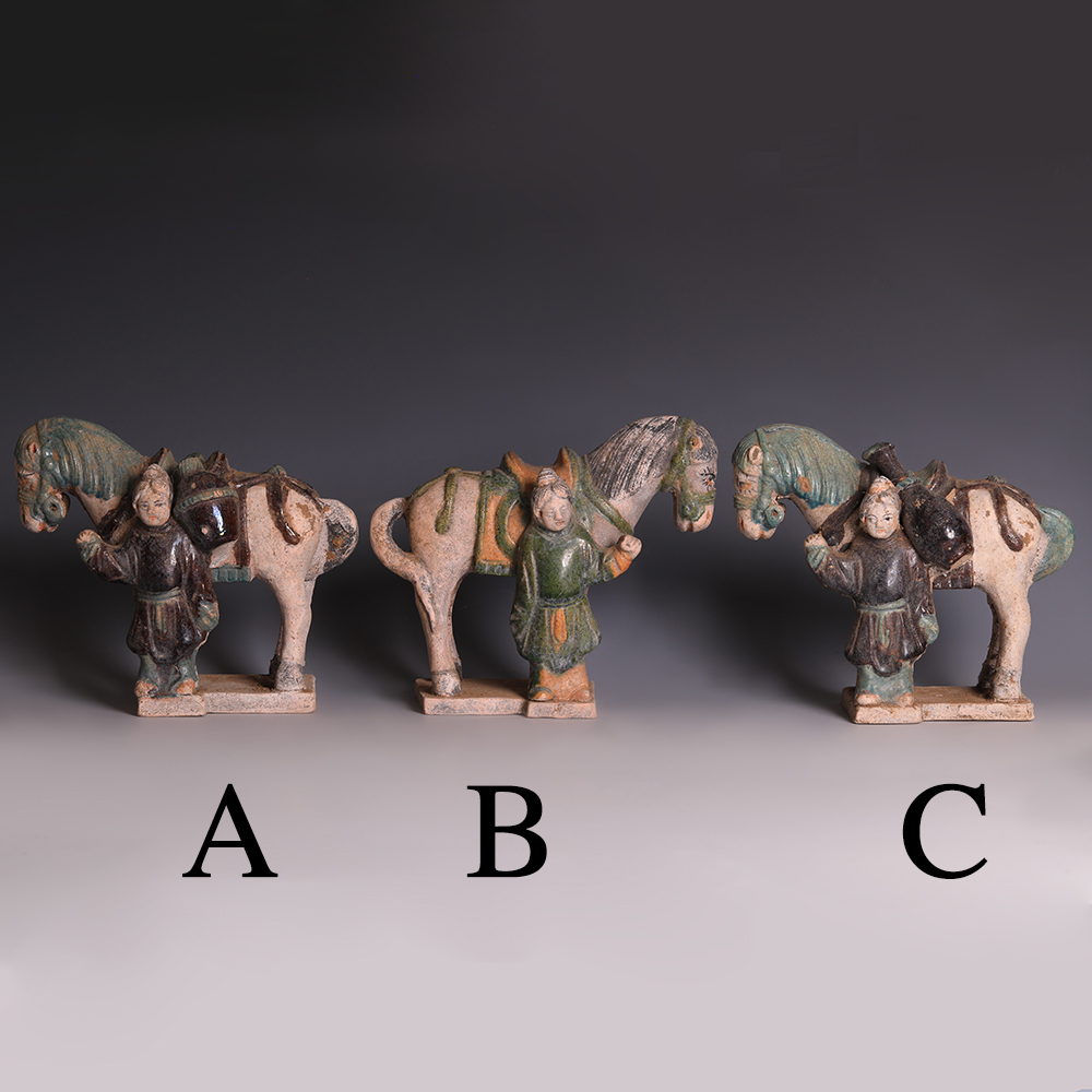 Selection of Ming Dynasty Glazed Horse and Handler Figurines Selection of Ming Dynasty Glazed Horse and Handler Figurines